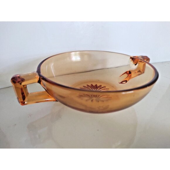 Vintage Amber Depression Glass Candy, Nut, Condiment Bowl set with End Handles - Picture 8 of 15